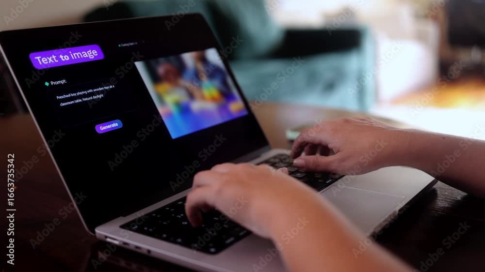 Generative artificial intelligence creating image from text prompt on laptop – AI technology innovation Generative artificial intelligence creating image from text prompt on laptop – AI technology innovation