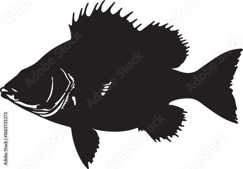 Black fish silhouette with fins white aquatic