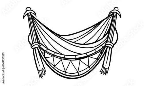 Unique hammock vector t shirt design silhouette with detailed line art, ideal for coloring pages, stress relief drawing, relaxation artwork, creative therapy, printable illustration.