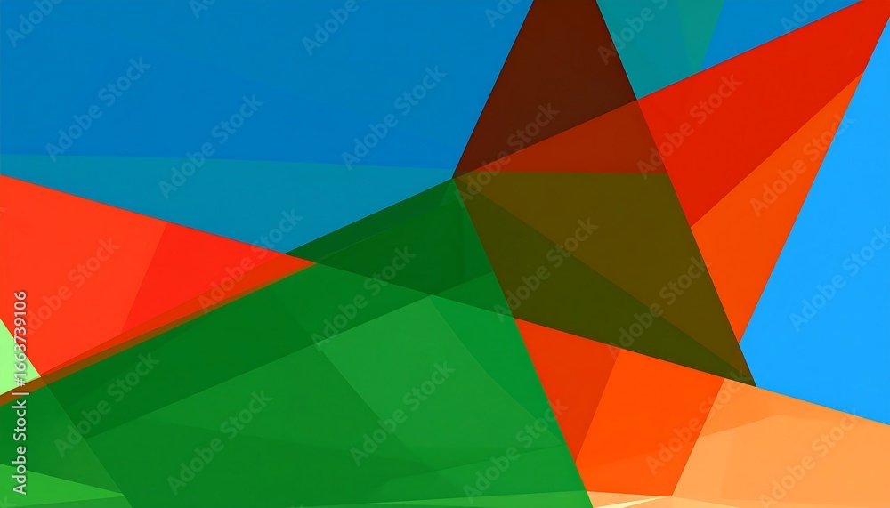 Fototapeta premium A vibrant composition of overlapping triangles in a variety of bright, translucent colors, creating a dynamic and eye-catching design.
