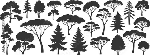 Diverse Tree Silhouette Collection, Natural Forest Elements, Black Vector Trees on White Background, Nature Illustration Asset, Environmental Design Resource for Digital Art and Projects