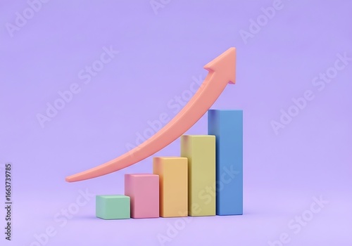 Free Download Rising bar graph with upward arrow illustrating growth and success in pastel colors - GFXLoad