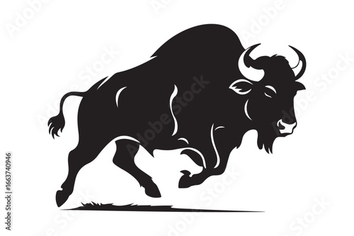 Powerful silhouette of a charging bison