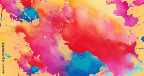 Vibrant abstract watercolor splash background with pink blue and yellow