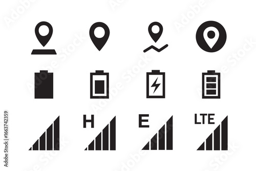 Mobile Interface Icon Set – Location, Battery, Network, Signal, Connectivity