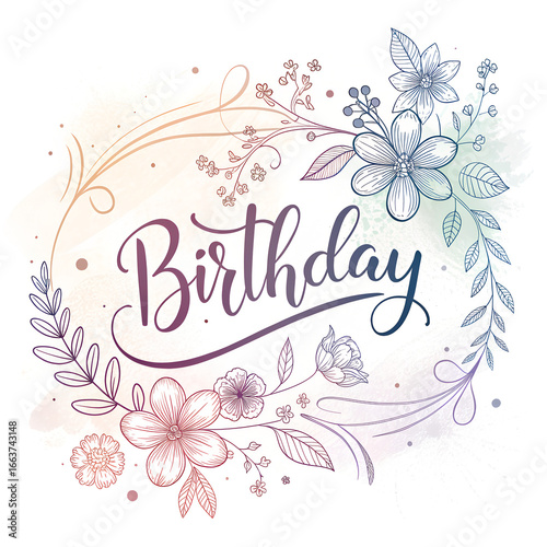 Creative paper card cutting on orange color background. Happy Birthday text.