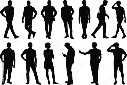 Elegant Silhouettes of Confident Women in Urban Fashion Poses, Black Vector Figures with Handbags, Stylish Female Icons for Branding, Marketing, and Digital Illustration