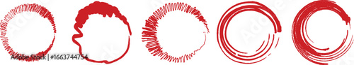 Abstract enso brush circles with textured strokes in red and black, ideal for meditation themes, Japanese sumi ink art, calligraphy designs, and spiritual symbolism in digital graphics.