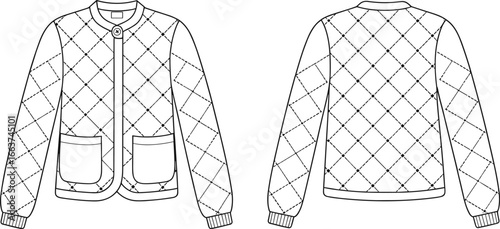 CAD drawing flat vector illustration of double-breasted trench coat, belted waist, sleeve strap detail, button closure, front and back garment view, outerwear fashion design sketch layout
