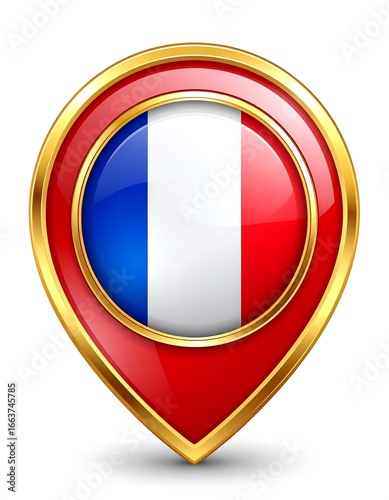 Free Download Gold-bordered map marker with French flag - GFXLoad