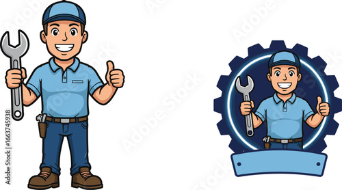 Mechanic with a Wrench: A skilled mechanic, confidently holding a wrench and giving a thumbs up, embodies reliability, service, and expertise.