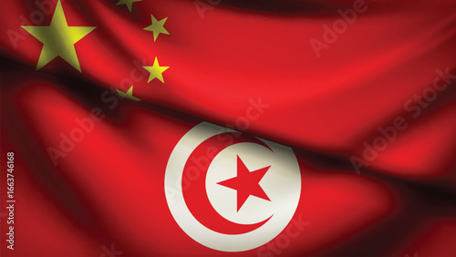 tunisia and china flag fusion design