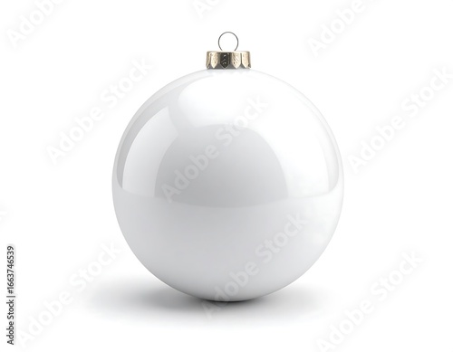 Single White Christmas Ornament, Glossy Sphere, Holiday Decoration.