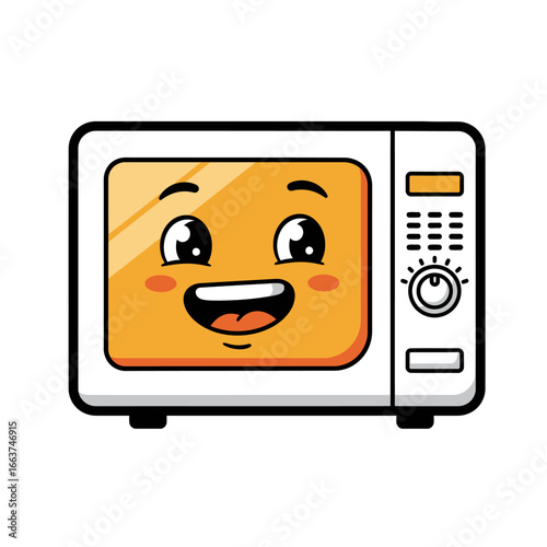 Cartoon Microwave Oven with Smiling Face and Control Panel