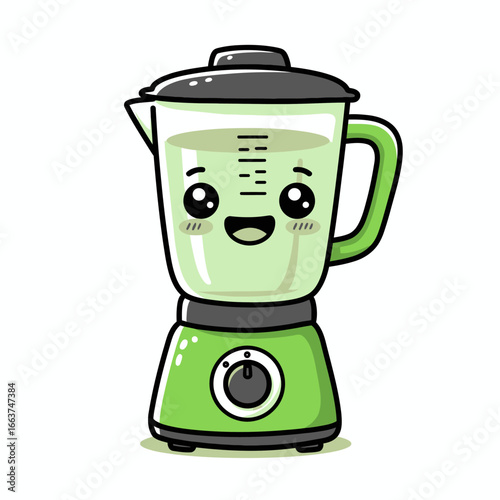 Cute Cartoon Green Blender with Happy Expression