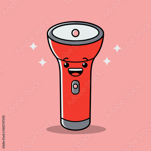 Cute Cartoon Red Flashlight with Happy Expression