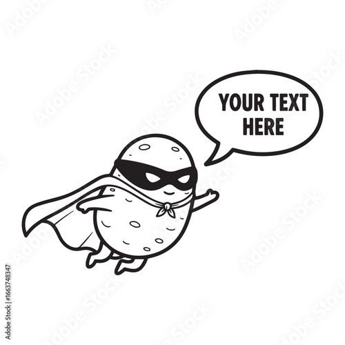 Flying Cartoon Potato Superhero Character with Cape and Mask