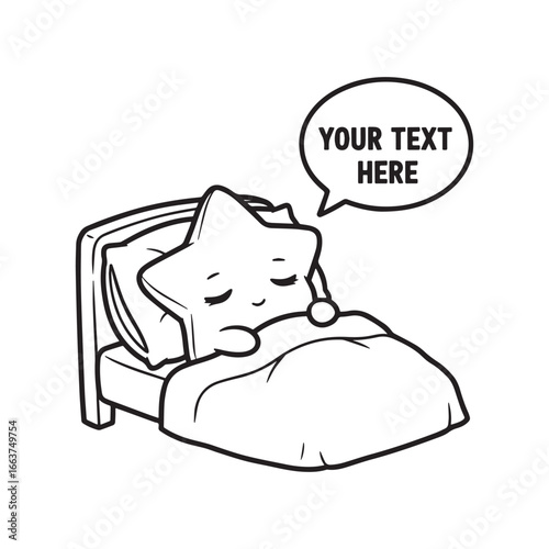 Cute Cartoon Star Character Sleeping Peacefully in a Bed