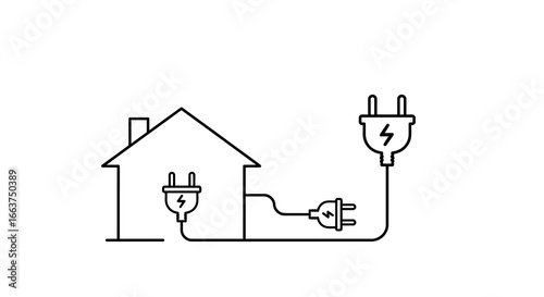 Minimalist energy connection with plugged-in house outline