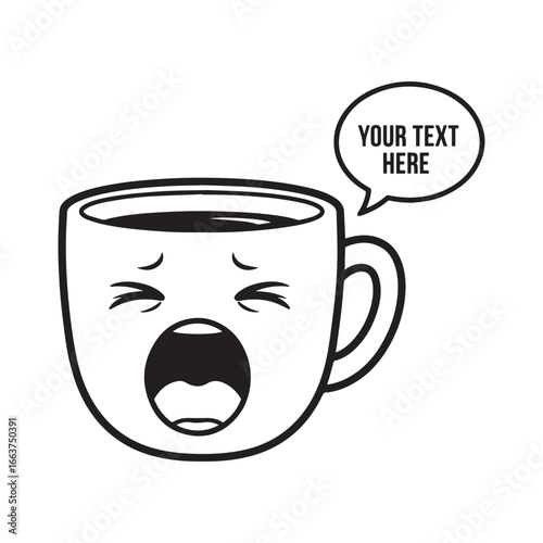 Tired and Sleepy Cartoon Coffee Mug Character Yawning Widely