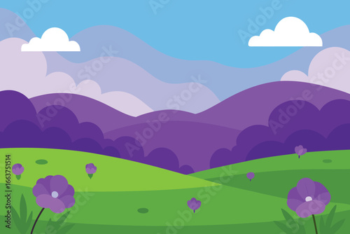 A serene landscape with rolling hills, lush fields, and a peaceful sky creating a picturesque and inviting natural environment