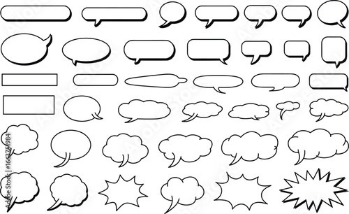 Speech bubble set, comic and manga talk balloons, thought cloud, outline doodle frame, cartoon text box vector illustration