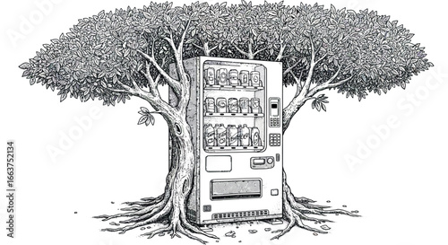 Nature meets technology: tree-encased vending machine