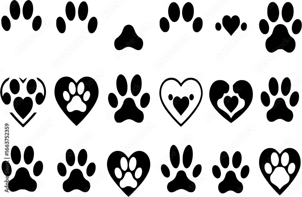 Fototapeta premium Heart paw icon vector set. Dog paw illustration sign collection. love dog symbol. 