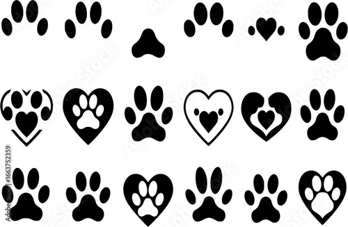 Heart paw icon vector set. Dog paw illustration sign collection. love dog symbol.
