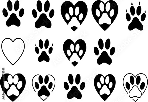 Heart paw icon vector set. Dog paw illustration sign collection. love dog symbol.
