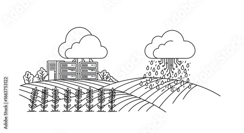 Cloud computing for smart farming: linear illustration of data servers and agricultural technology