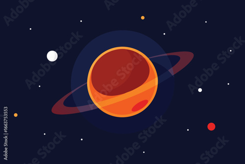 Illustration of a ringed planet in outer space, representing cosmic exploration and the wonders of the universe in a visually appealing style
