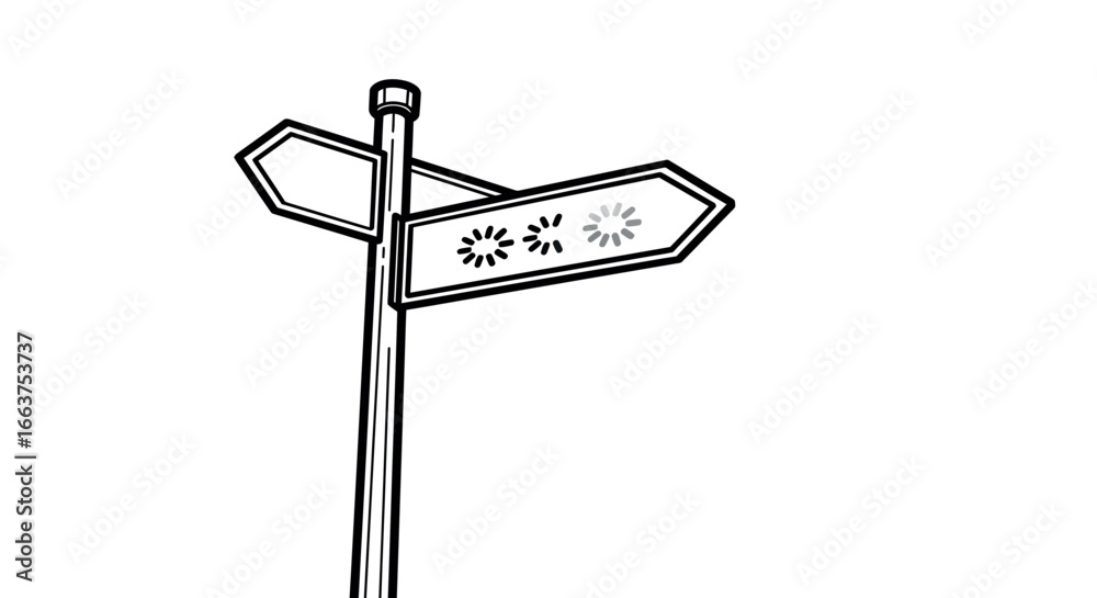 Fototapeta premium Minimalist street sign with directional arrows in black and white outline style