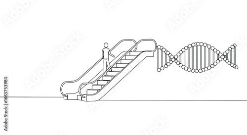 Modern escalator and dna strand line art concept for scientific innovation