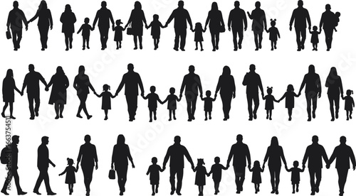 Diverse family silhouettes holding hands in unity and support,  generational bond, love, connection, togetherness
