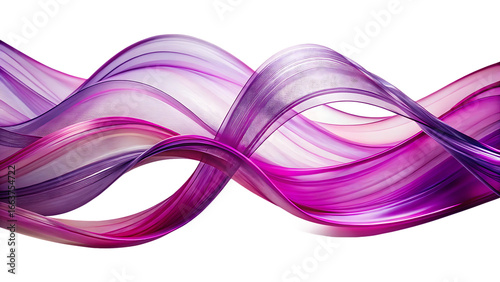 Abstract flowing pink and purple ribbon wave with textured detail, isolated on transparent background