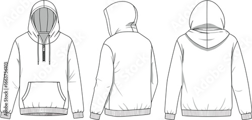 Half-Zip Hoodie Sweatshirt | Vector Fashion Flat for Tech Pack