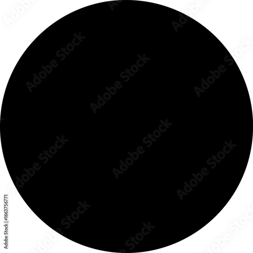 Solid black circle icon. Simple vector round shape symbol for buttons, design, and UI.