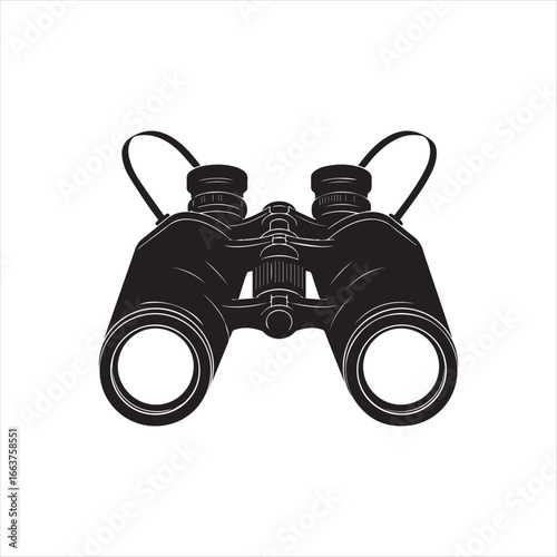 Sleek Black and White Binoculars Illustration Detailed Optics for Exploration and Observation A Classic Visual Representation