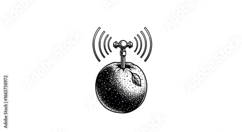 Retro futuristic concept: orange with antenna illustrating technology and nature
