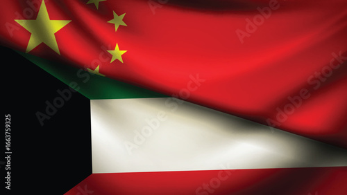 kuwait and china flag fusion design