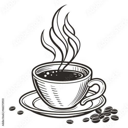 silhouette of a steaming cup of coffee