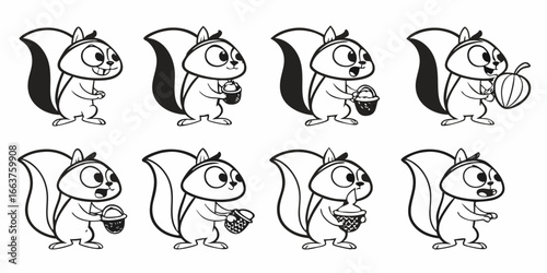 Adorable Cartoon Squirrel Collection with Acorns and Pumpkin