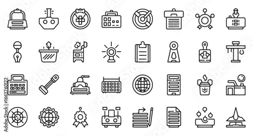 Quality Control Line Icons for Manufacturing | Scalable QA Symbols for Workflow Audits. Royalty-free vector icons for factory QA, ISO compliance, and production audits. Clean, minimal style optimized.