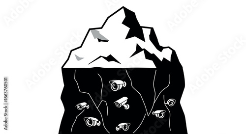 Surveillance iceberg diagram with hidden security cameras below water