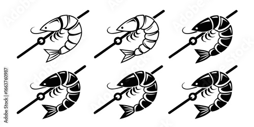 Black and White Shrimp Skewer Icons