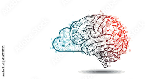 Futuristic digital brain with neural network connections in abstract concept art