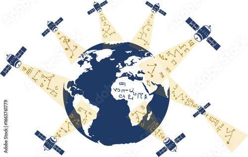 Global communication: satellite technology with symbolic data transmission around earth