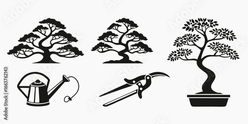 Bonsai Tree Care and Gardening Tools Silhouette