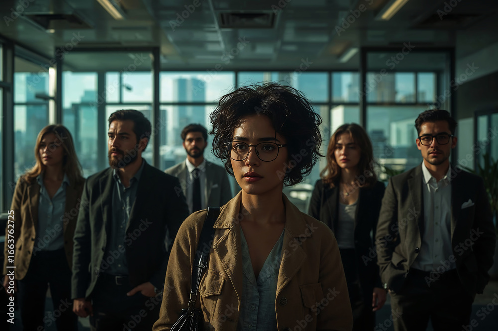 Obraz premium Diverse group of professionals walking together in modern office